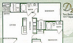 2 Bed 2 Bath, 1017 square feet floor plan 2 Bed 2 Bath D